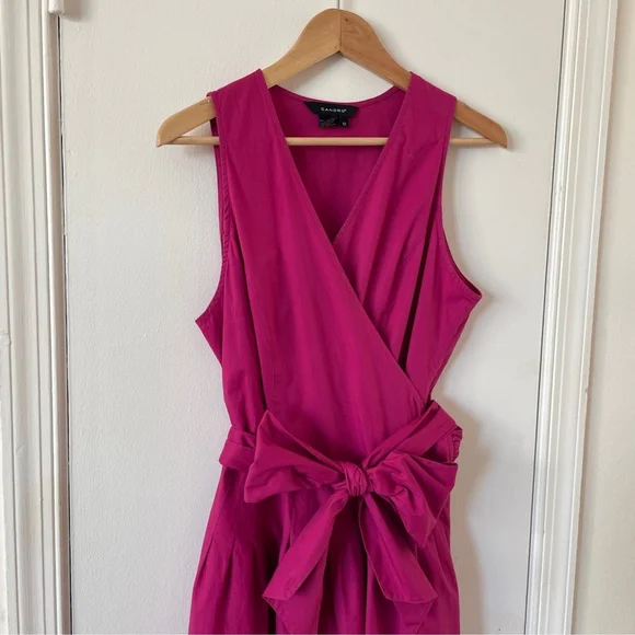 Sandro Fuchsia Pink Sleeveless Wrap Cotton Summer Dress 12 - Picture 3 of 8